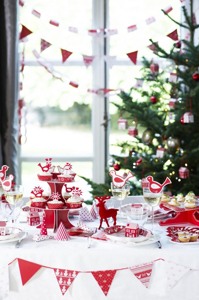 Festive table setting red and white